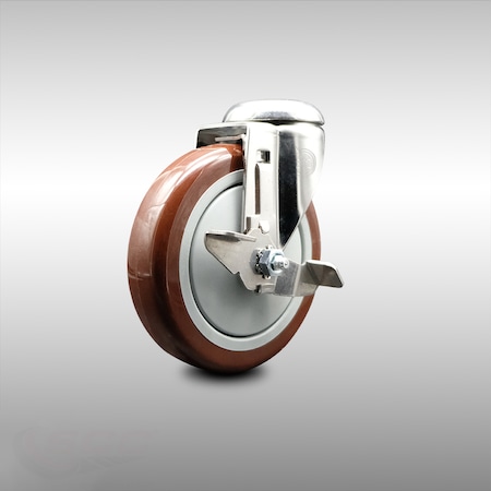 Service Caster 5 Inch 316SS Maroon Polyurethane Wheel Swivel Bolt Hole Caster with Brake SCC SCC-SS316BH20S514-PPUB-MRN-TLB